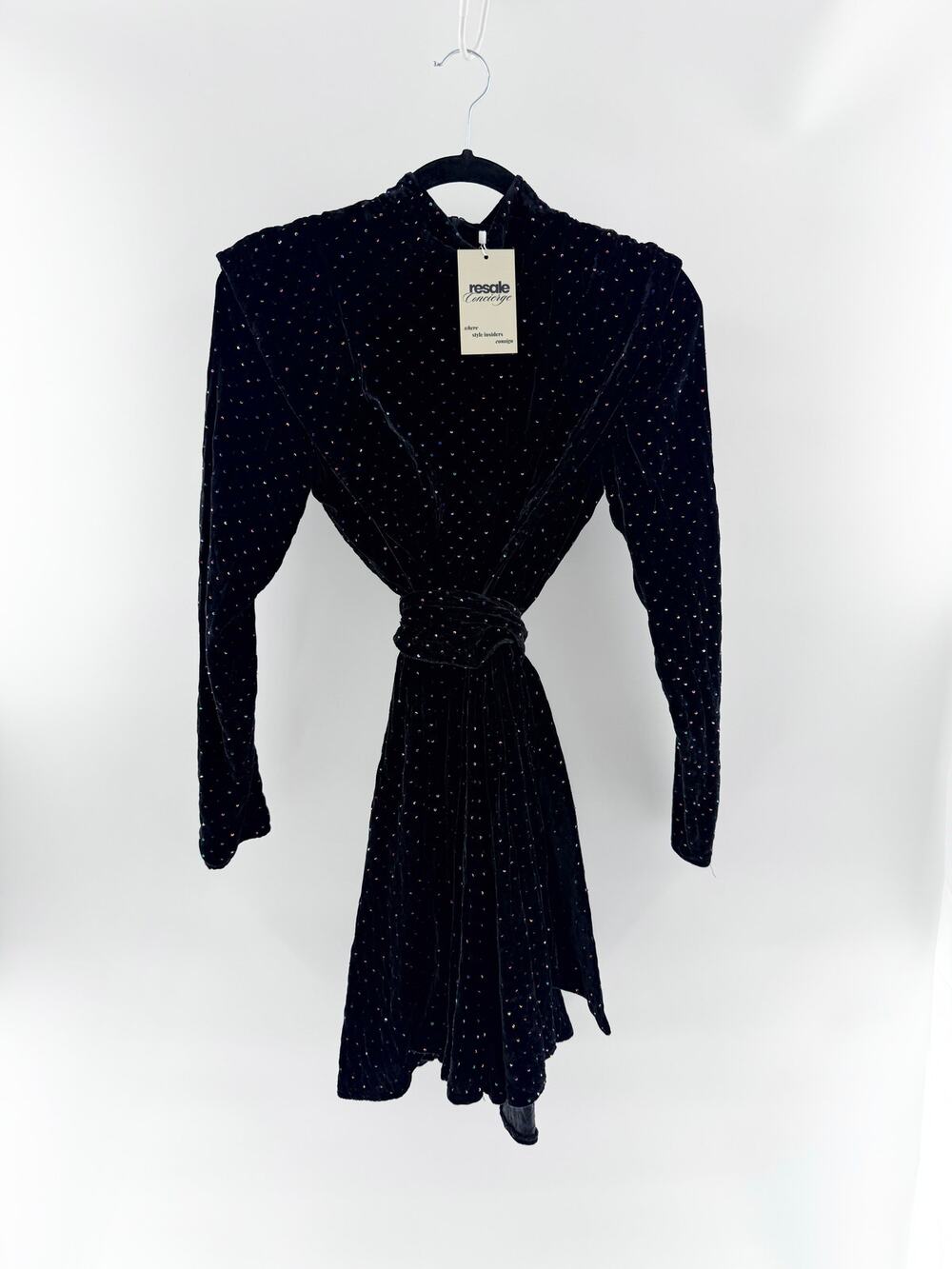 Retrofete Velvet Long Sleeve Mini Dress with Colorful Stones Black Women's Small